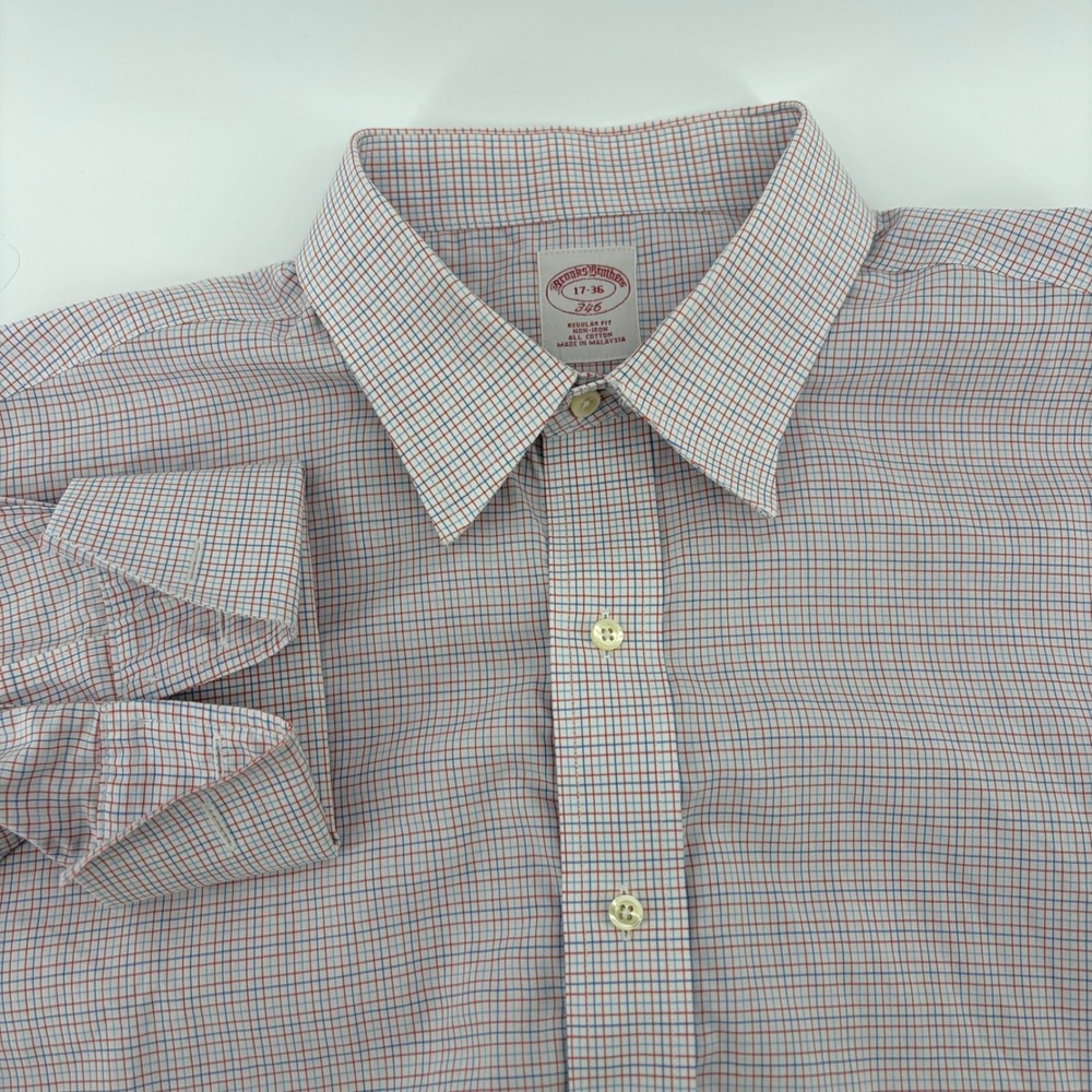 Brooks Brothers 17-36 Regular Fit‎ Non-Iron Plaid Dress Shirt Mens CUFF LINKS
